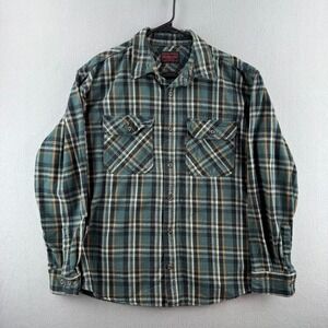 Five Brothers Flannel Shirt Mens XL Green Plaid‎ 100% Cotton Button Up
